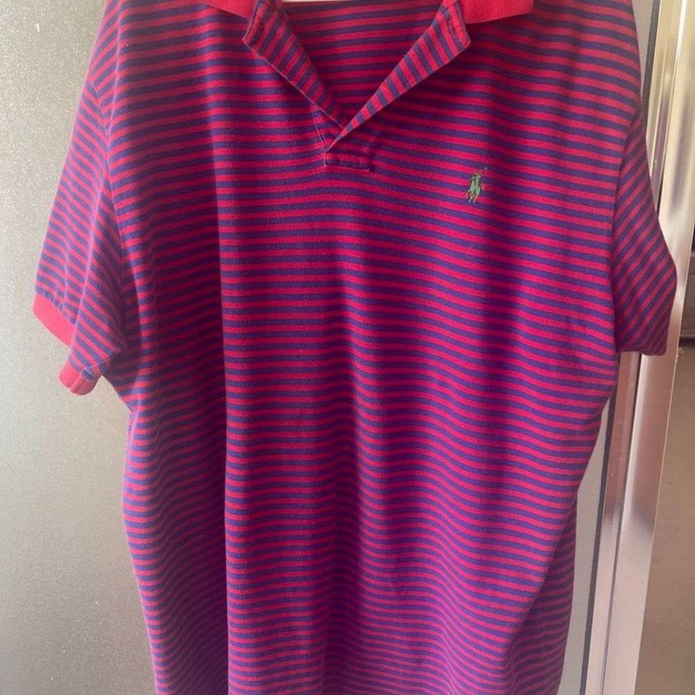 Ralph Lauren Red and Blue Striped Men's Shirt